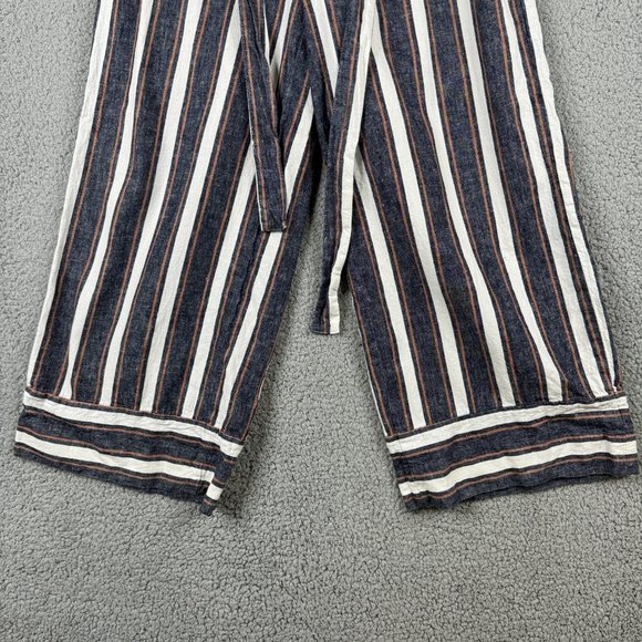 Banana Republic Pants Womens Sz 4 Blake Crop Striped Wide Leg Linen Blend Belted - Picture 9 of 13